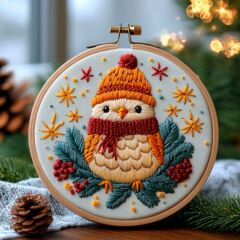 跨境新品Christmas Embroidery KIT圣诞冬日小鸟套件材料英文针法