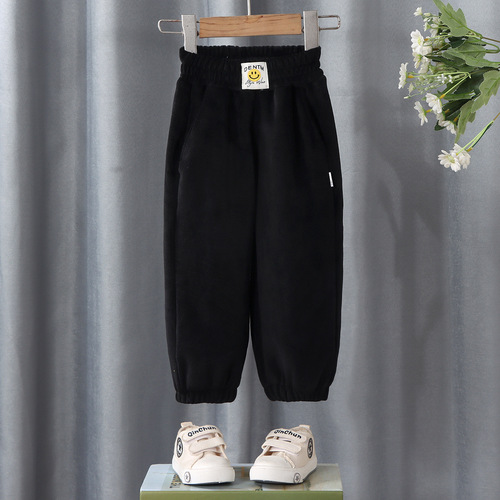 Children's Fleece Pants Boys' Sports Pants Middle and Big Children's Outerwear Integrated Fleece Sweatpants Girls' Thickened Warm Children's Pants 