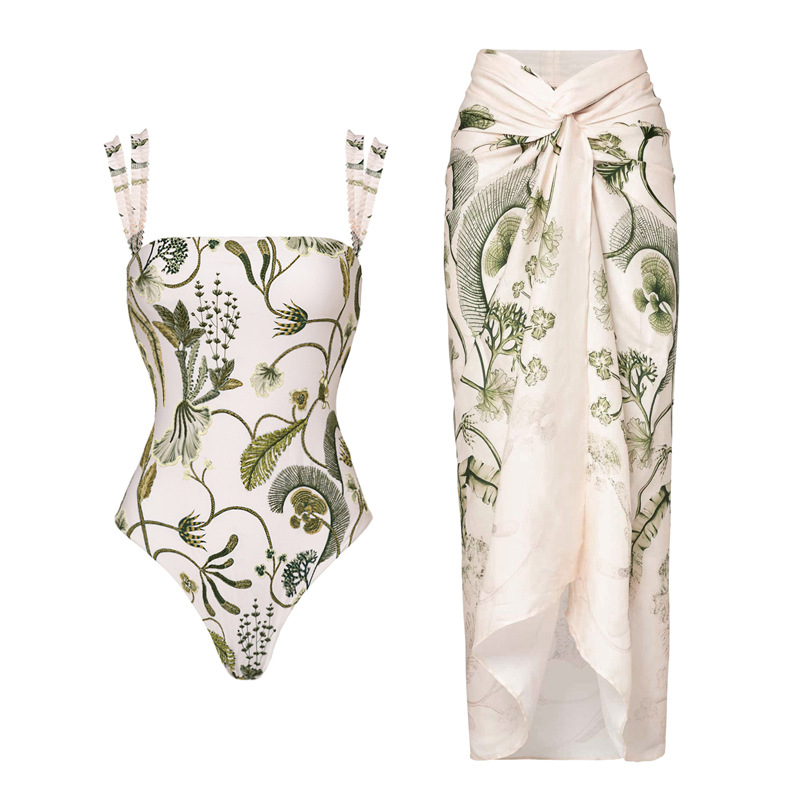 One-pieces Tops Type 2 Pieces Set Quantity Swimming Occasion Women's Vacation Plant Solid Color 2 Pieces Set One Piece Swimwear