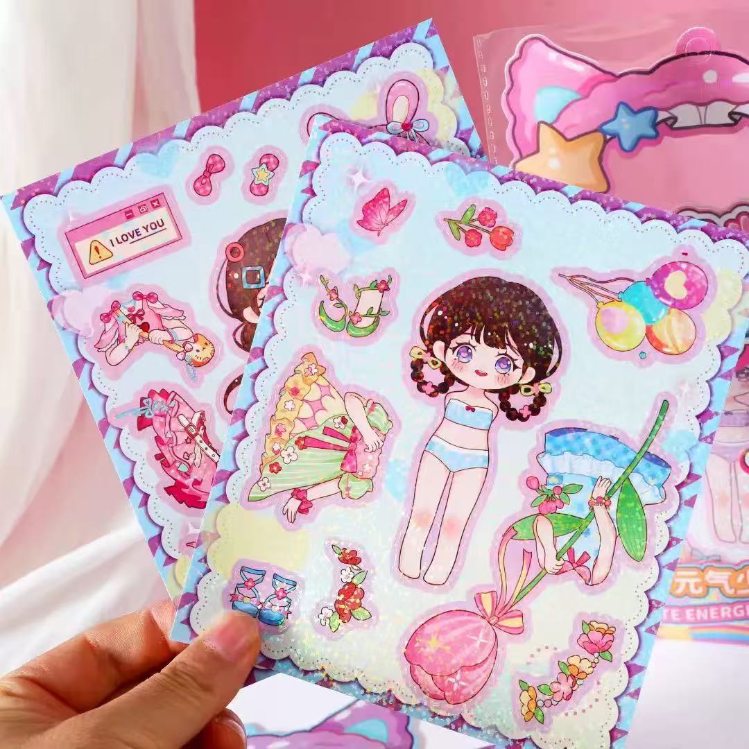 Nuevos regalos para niños chicas chicas chicas pegatinas diy vestir diariamente vestido princesa bolsa de pegatinas de vestuario