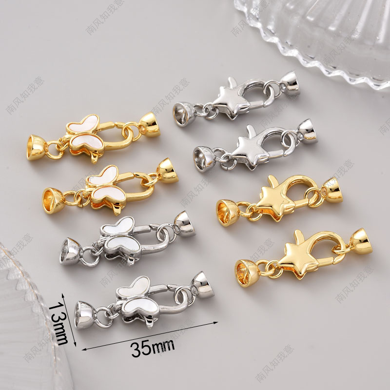 珍珠项链扣双吊锁扣弹簧按压龙虾扣手工收尾扣连接扣diy配件