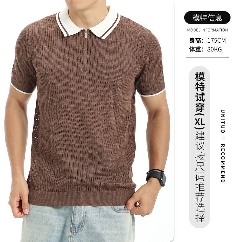 Polo de hielo para hombre, camiseta de punto de hombre, cuello de verano de manga corta, camiseta transpirable de lujo, ropa de negocios para hombres