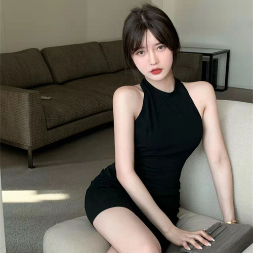 Leather-backed sexy lingerie sleeveless V-neck pencil skirt summer new tight-fitting body-revealing sheer one-piece dress for women trendy