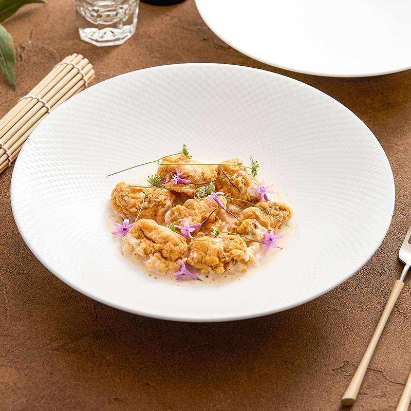 [Clearance] Dehua China White North Star Vegetable Salad Bowl, Pasta Bowl, High-End Hotel Tableware, Ceramic Soup Bowl