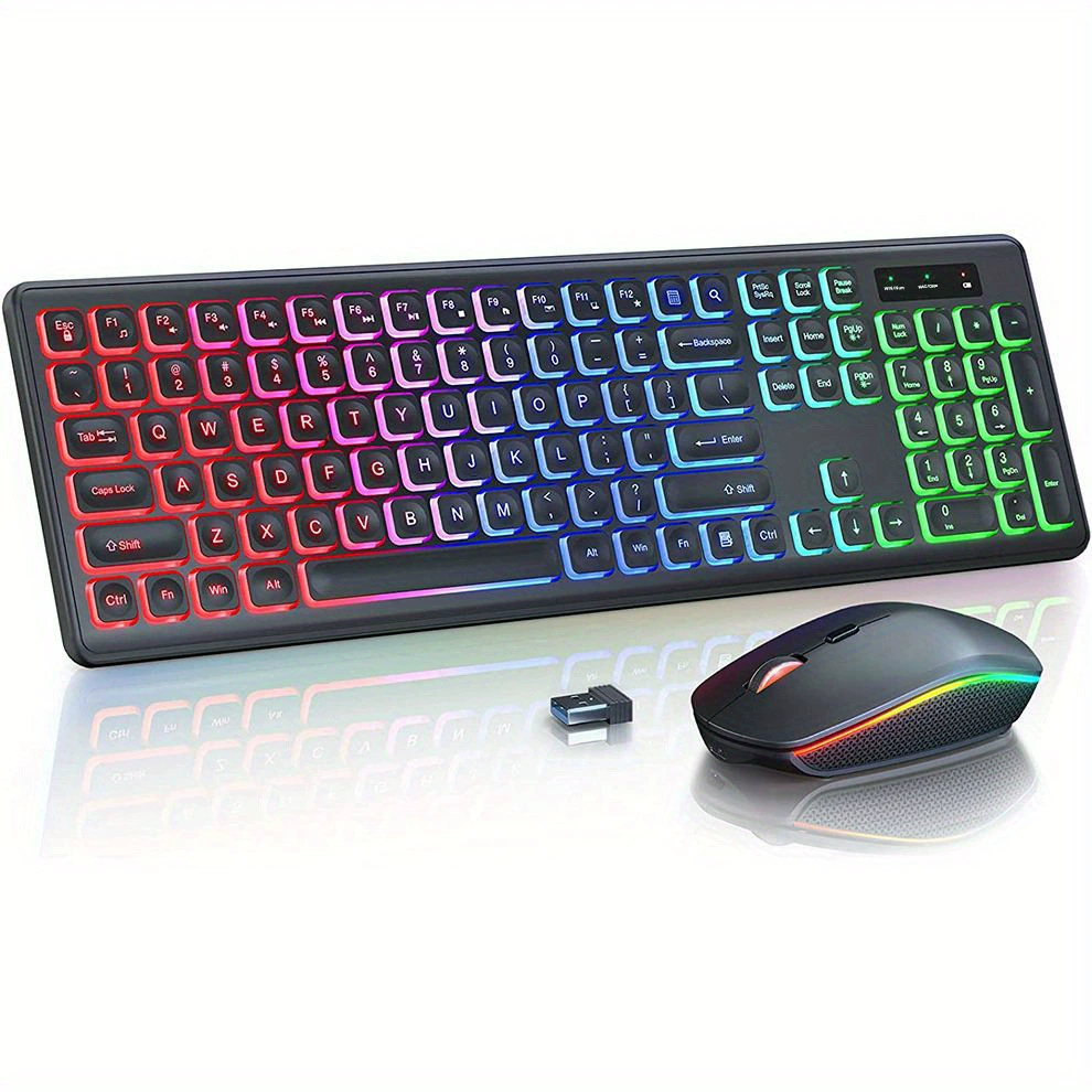 Backlight 2.4G wireless keyboard mouse combination can charging RGB full -size ergonomic tilt key
