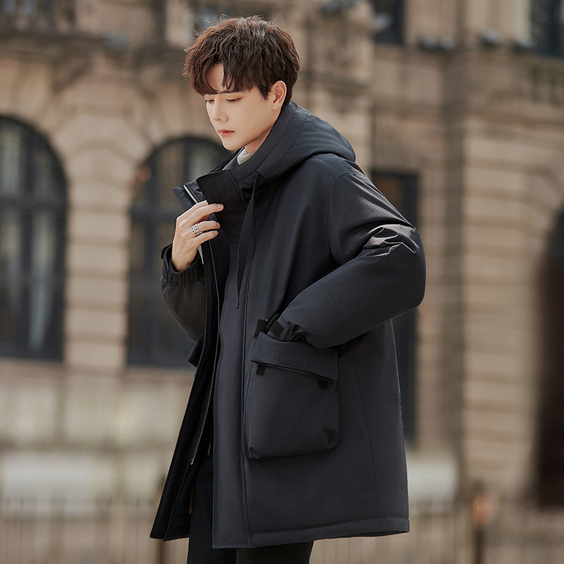Men's Winter New Mid-Length down Jacket Coat with Thick Rabbit Fur Lining, Parka Style, Trendy Casual Brand for Men