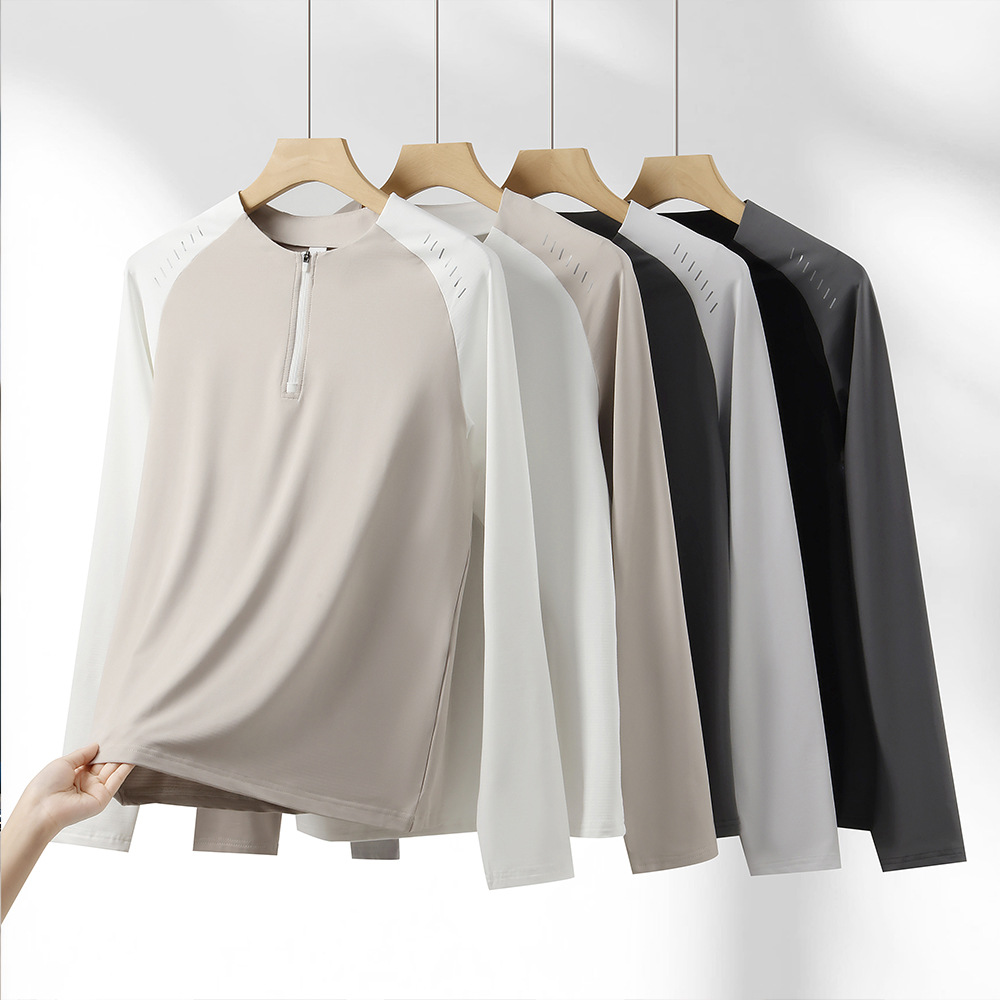Camiseta deportiva al aire libre, ropa de secado rápido de manga larga, hombre y mujer, carrera, media cremallera, camiseta deportiva de entrenamiento, ropa de fitness
