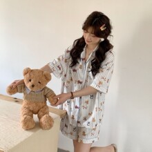 2025年夏季新品条纹小狗甜美可爱休闲舒适短袖睡衣女可外穿家居服