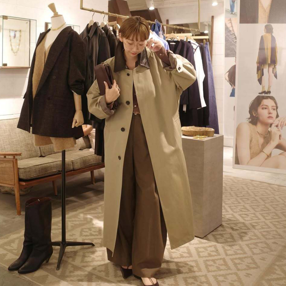 Qianhe Autumn and Winter New Japanese Style Casual Lazy Style Lapel Loose Silhouette Slim Long Windbreaker Jacket for Women