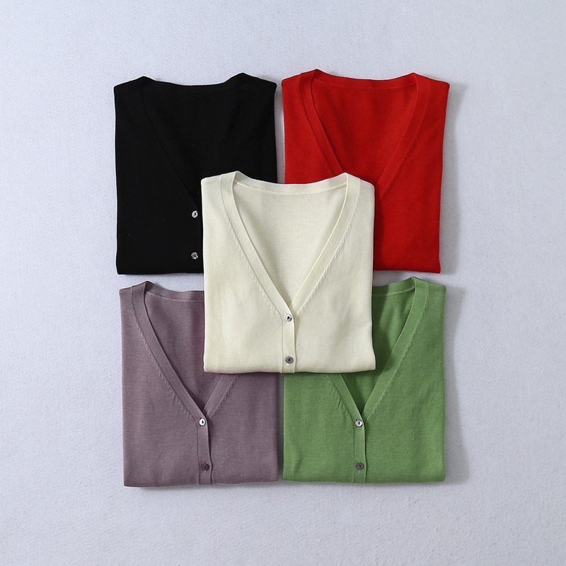 V-neck sweater multicolor silk cotton loose high waist cardigan summer new women's five sleeve top wholesale