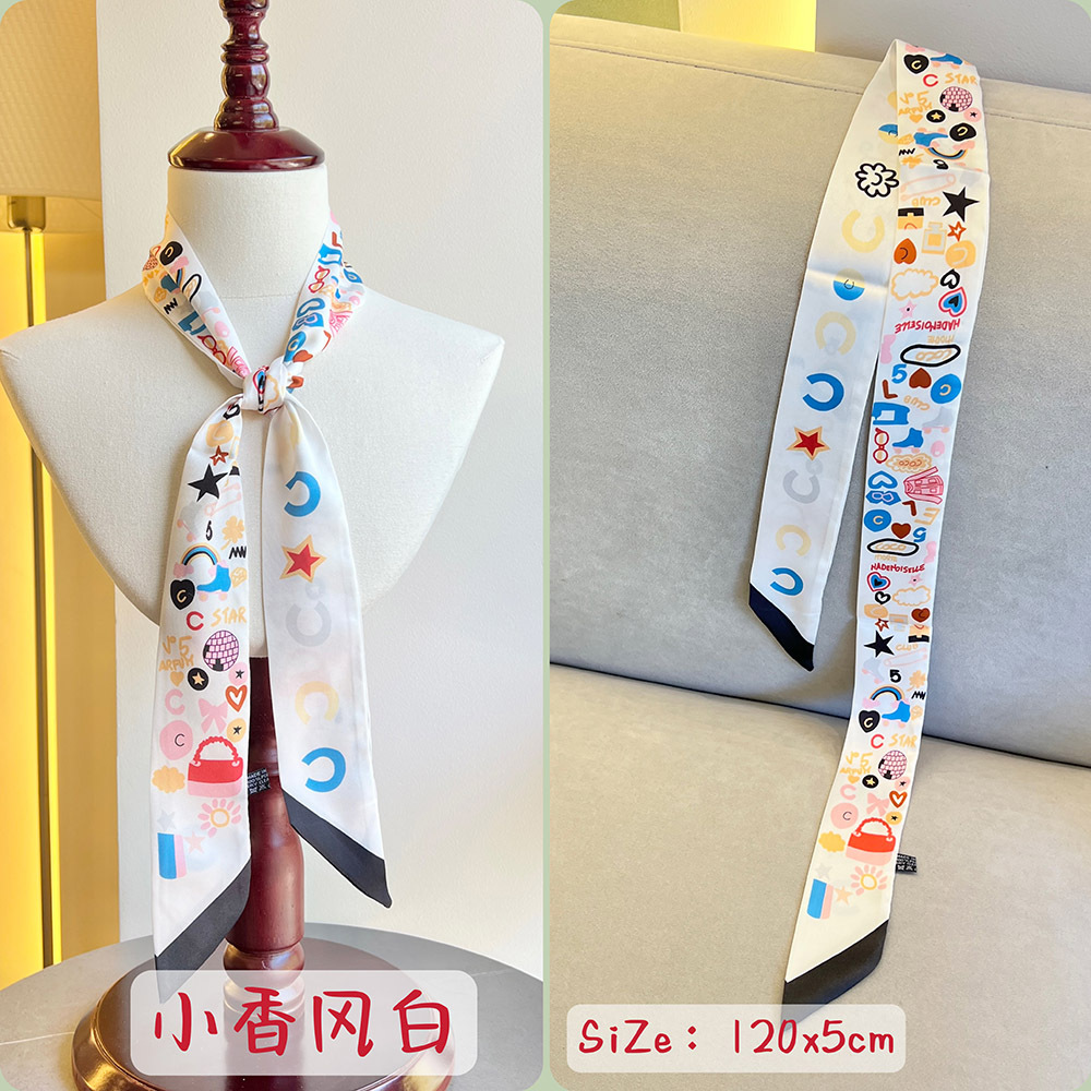 2024 Xiaoxiang 120cm 길이의 바인딩 핸들 실크 스카프 여성용 머리띠 얇고 긴 리본 스카프