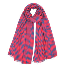 欧美风外贸品牌尾货原单人造棉柔软蓝红色小格子百搭男女围巾披肩
