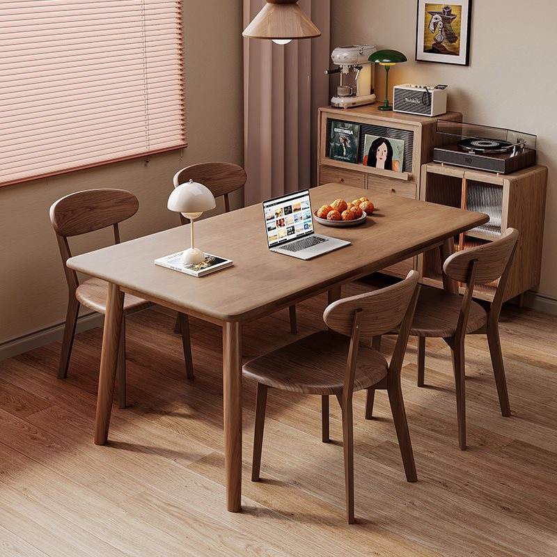 Mesa de comedor pequeña casa rectangular tabla de madera maciza mesa de comedor de nuez moderna simple mesa y silla set