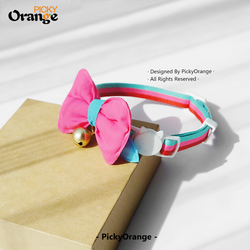 Vòng cổ mèo nơ ba mảnh màu tương phản sọc kiểu Pháp (14).jpg