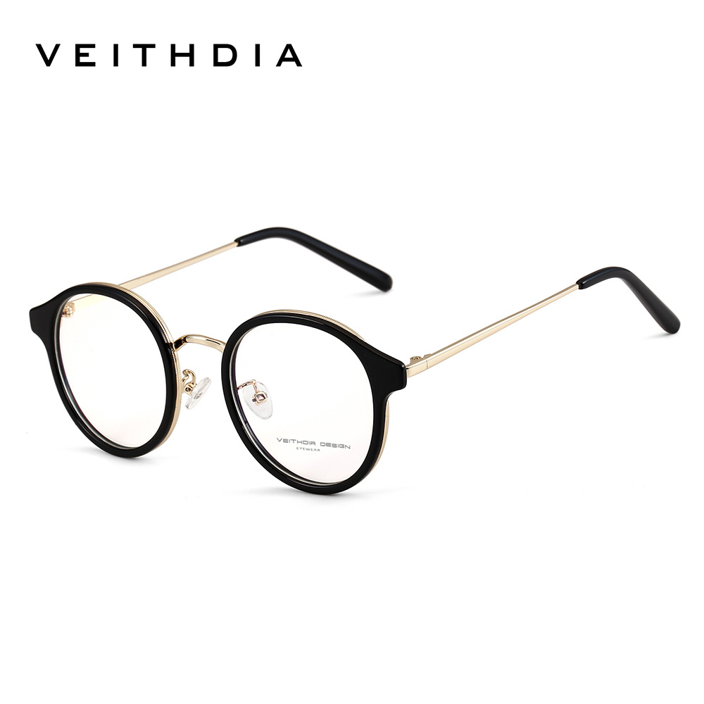 Moda retro mujer anti-azul, marco negro redondo, gafas planas para hombre, óptica, montura para miopía, montura para gafas 1239