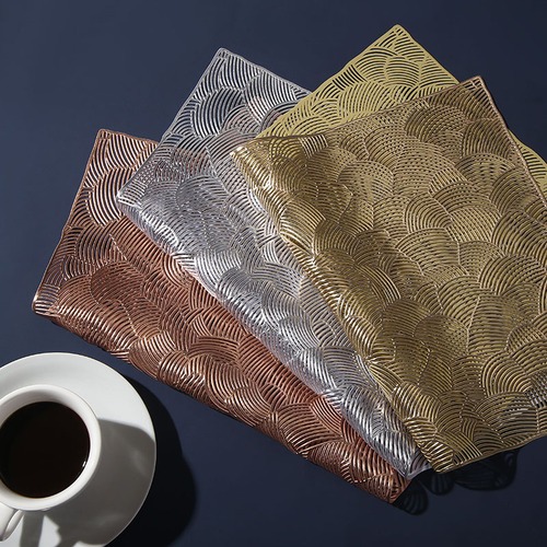 New Chinese-style PVC hollow irregular texture dinner mat, Tencel solid color gold-plated lightweight luxury heat-insulating table mat