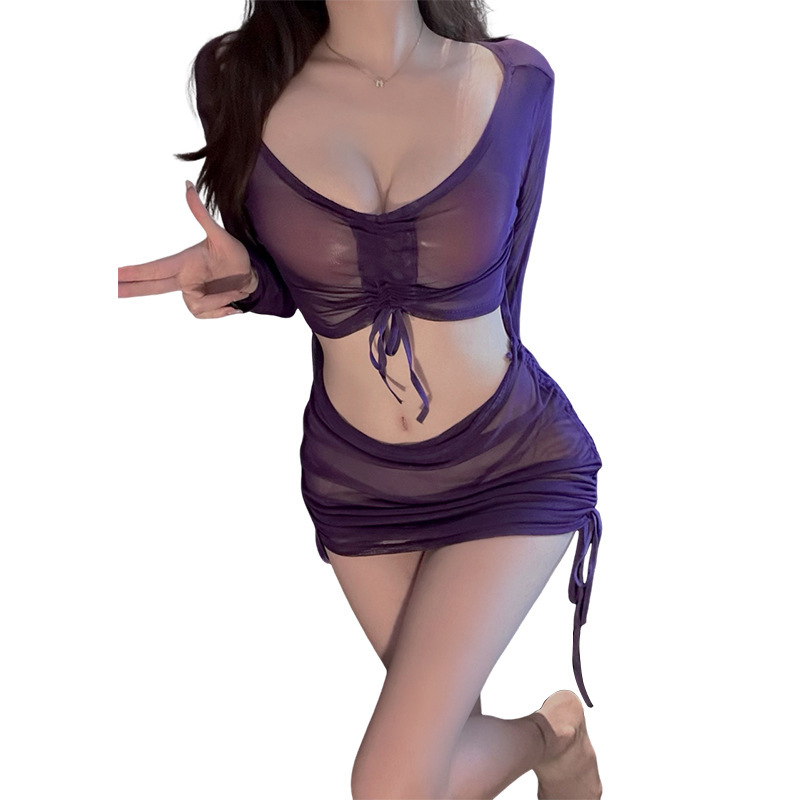 Lencería sexy mujer sexy perspectiva bolso de manga larga vestido de cadera pasión sexy uniforme sexy traje de pijama de tentación