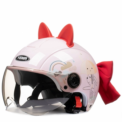 Motosiklet dəbilqələri, Half Helmet - one-size-fits-all-pink-rabbit-red-ears-red-butterfly-w-comes-with-warm-ear-protection-removable