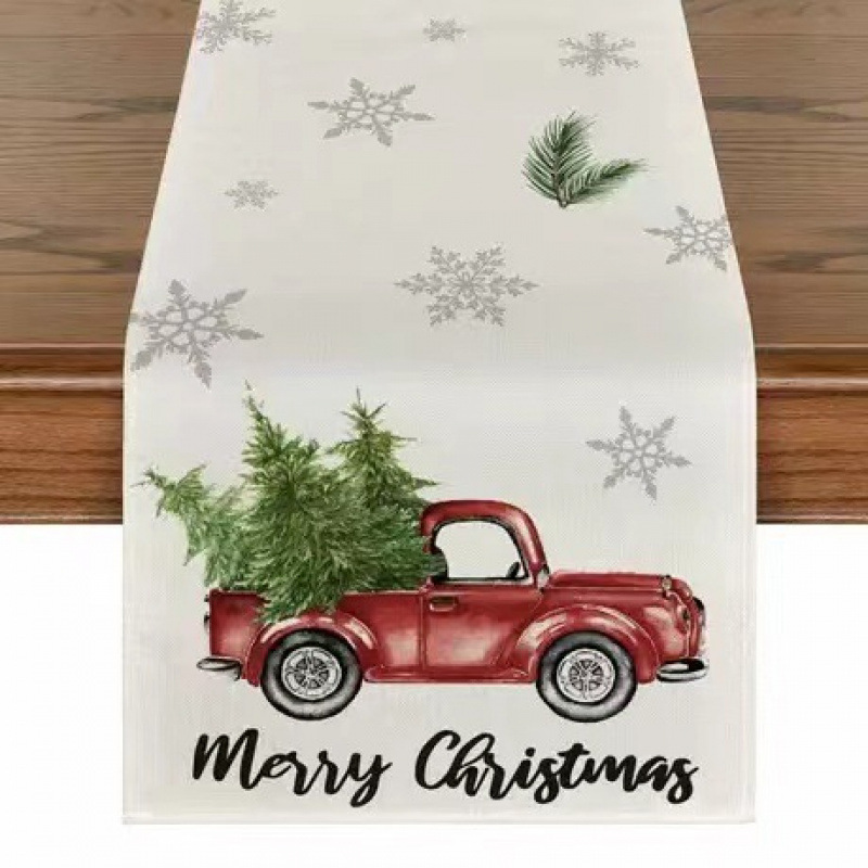Camino de mesa navideño con estampado de muñeco de nieve y Santa