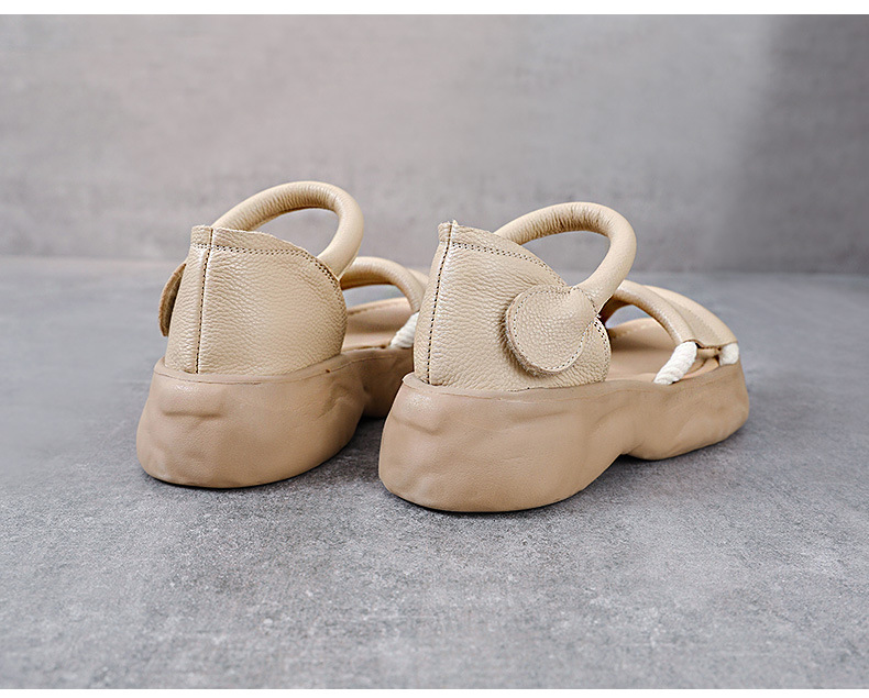 Sandal nữ hở mũi đế dày phong cách La Mã, da thật mềm mại — Màu be chi tiết 12