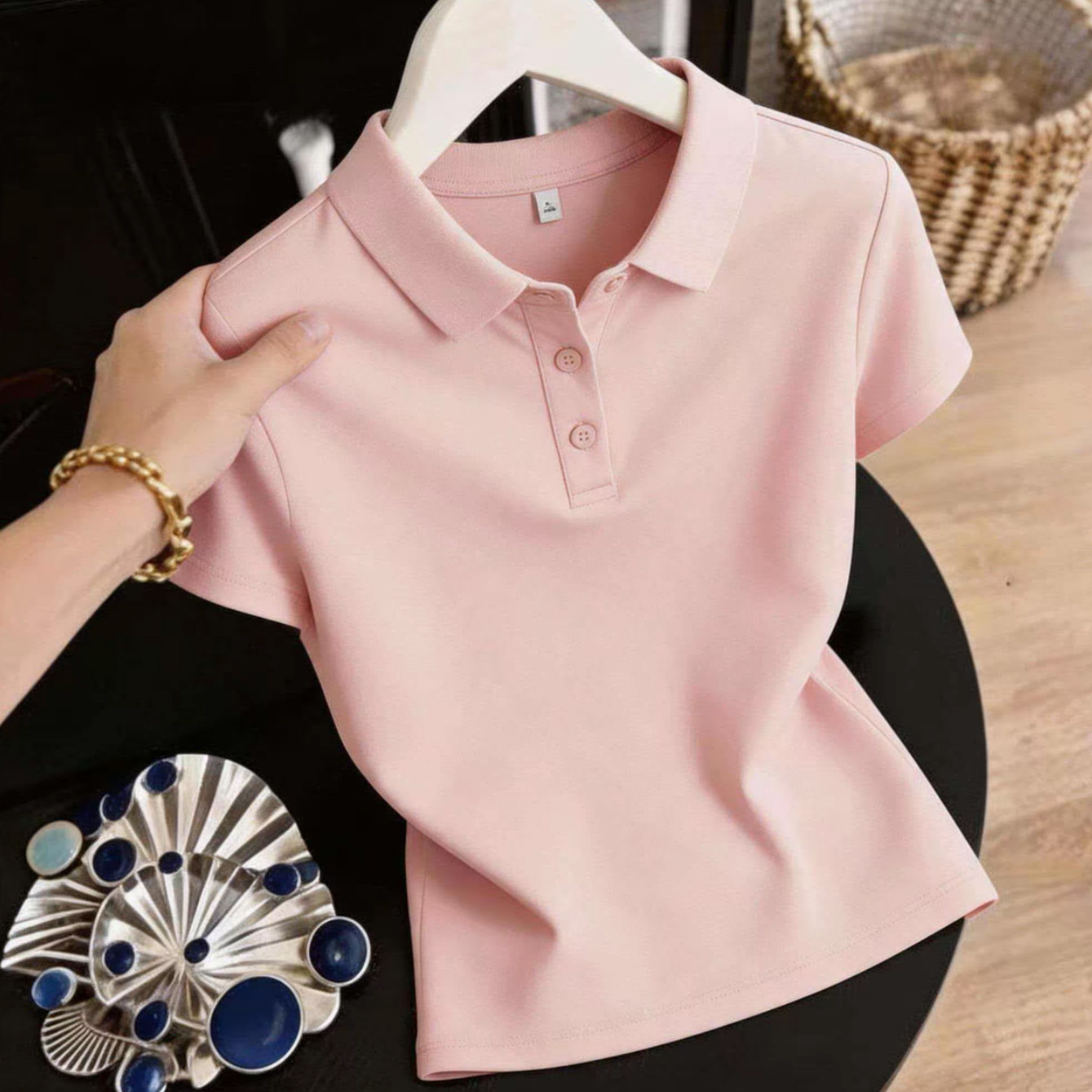 Tiktok Pure Cotton Women's Short-Sleeve T-Shirt, New Style for Middle-Aged Moms, Loose Fit, Middle-Aged Collared Top, Polo Shirt