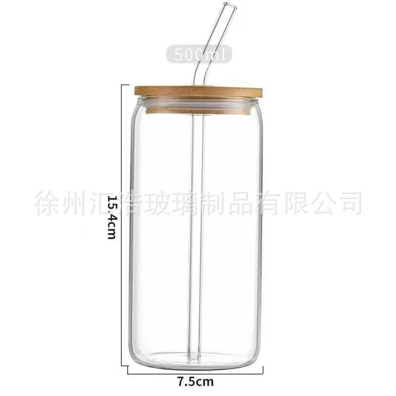 Amazon Glass Cross-Border Coca-Cola de alto valor 16oz cubierta de bambú taza de paja impresa transparente de alta calidad vidrio
