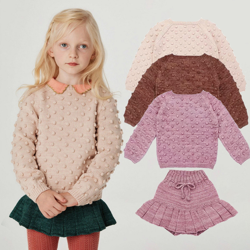 Baby Girl Sweater Shorts Popcorn Knit Pullover Girl Korean Style Cross-Border E-Commerce Casual Versatile