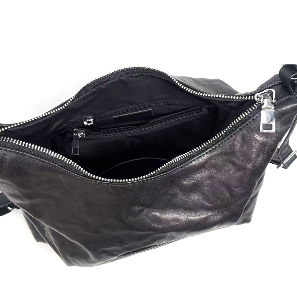 Leather Tanned Cowhide Shoulder Bag, Commuting Tote Bag, Versatile Double Backpack, Black_voghion.com