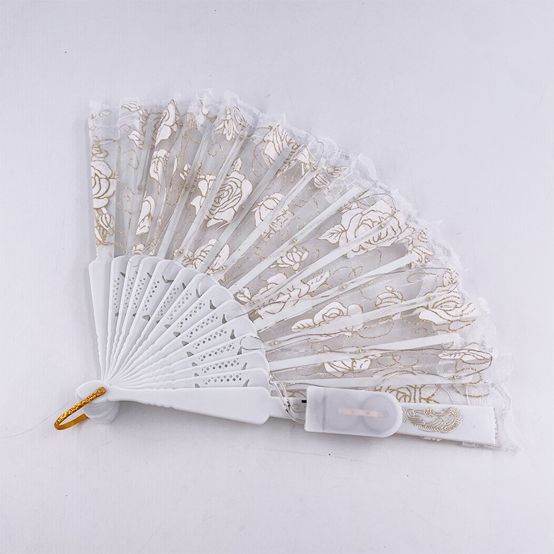 #593-1 7寸-6V双功能-发光玫瑰蕾丝扇正白色