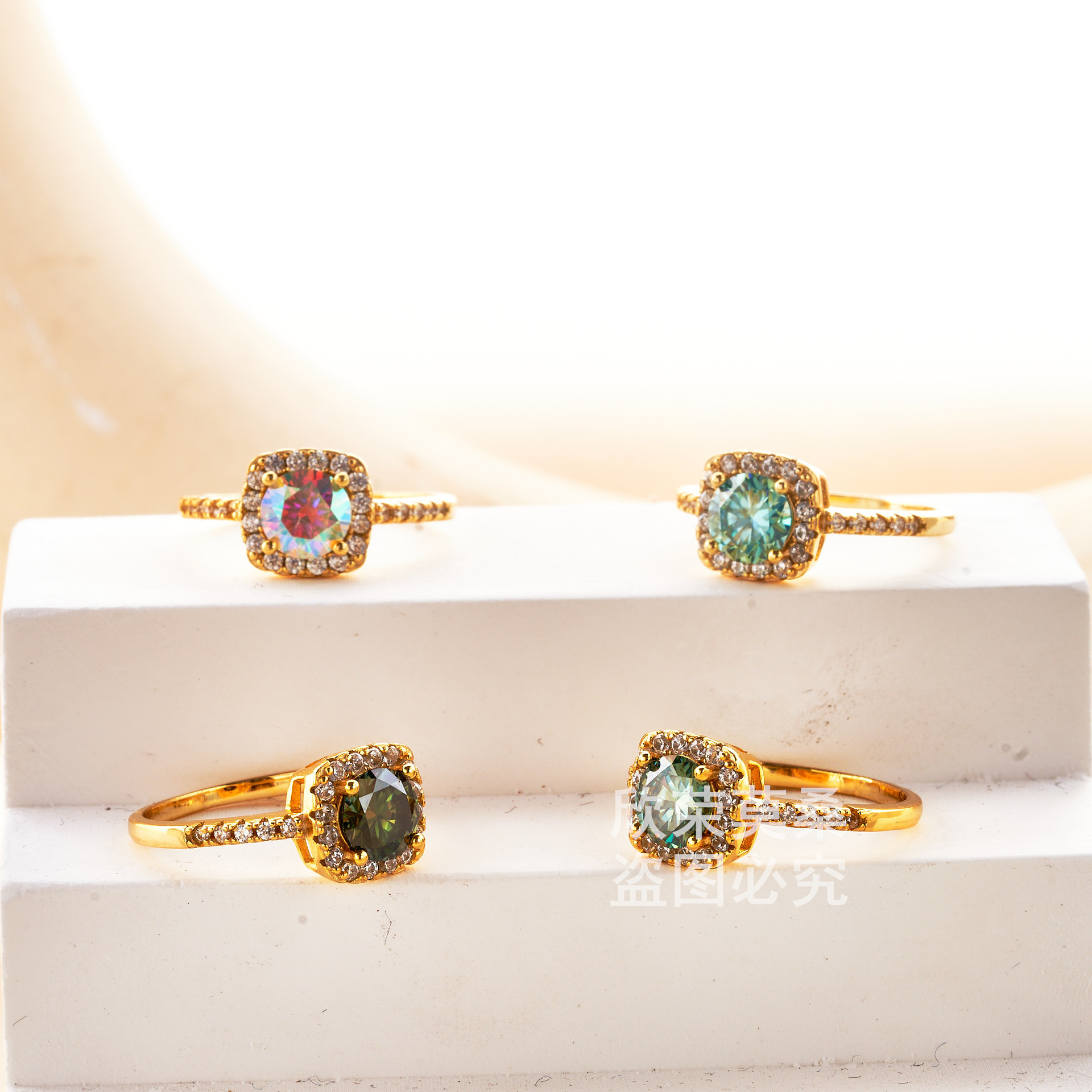 Anillo de plata S925 de lujo 1 quilate 6.5MM anillo de mujer 14K de piedra de mosaico en vivo