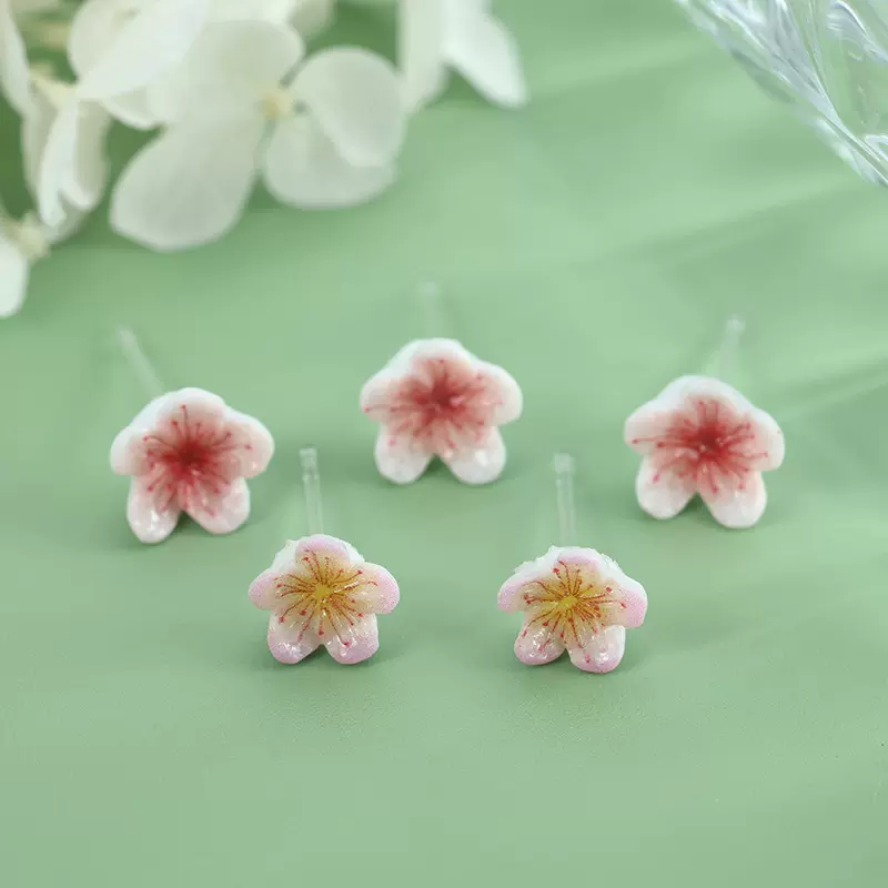 新款爆款网红五瓣花树脂耳夹耳钉清晰小众百搭樱花朵甜美日系耳饰