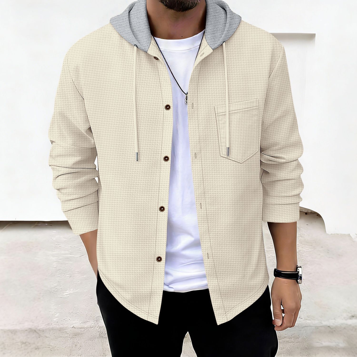 Herenhoodie met wafelstructuur en knoopzakken – Lichtgewicht trui voor casual gebruik en op reis (S-XXXL, 5 kleuren)_voghion.com