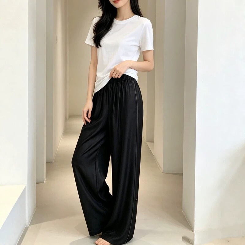 Factory direct wholesale: New autumn 2026 collection of silk-blend wide-leg pants with lining, excellent fit, elastic waistband, and casual style Factory direct wholesale: New autumn 2026 collection of silk-blend wide-leg pants with lining, excellent fit, elastic waistband, and casual style