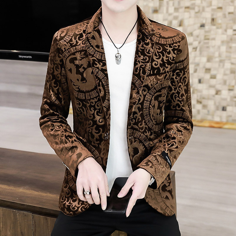 21 Suit Men's Jacket Gold Velvet New Korean Casual Slim-fit Handsome Single Suit Small Suit Men's 2909