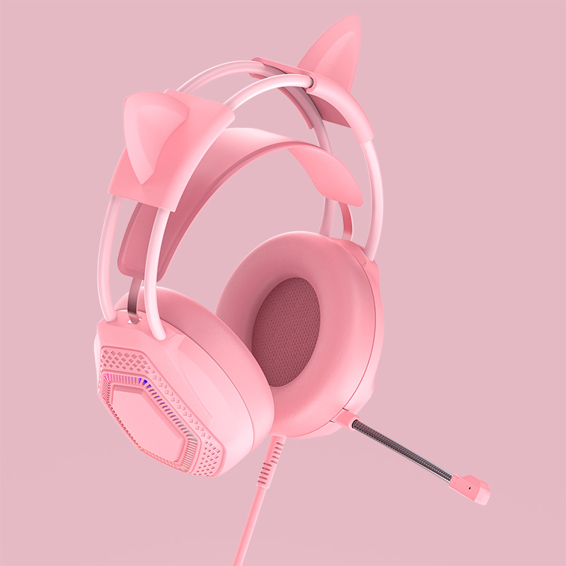 Dongguan Shunxin meistverkauftes Overear-RGB-Licht rosa Katzenuhr-Gaming-Headset H601 süßes Gaming-Headset