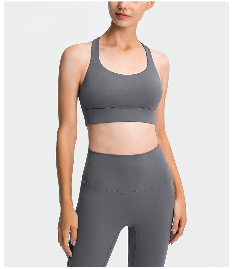 solid color back three-row buckle yoga bra NSDQF127142