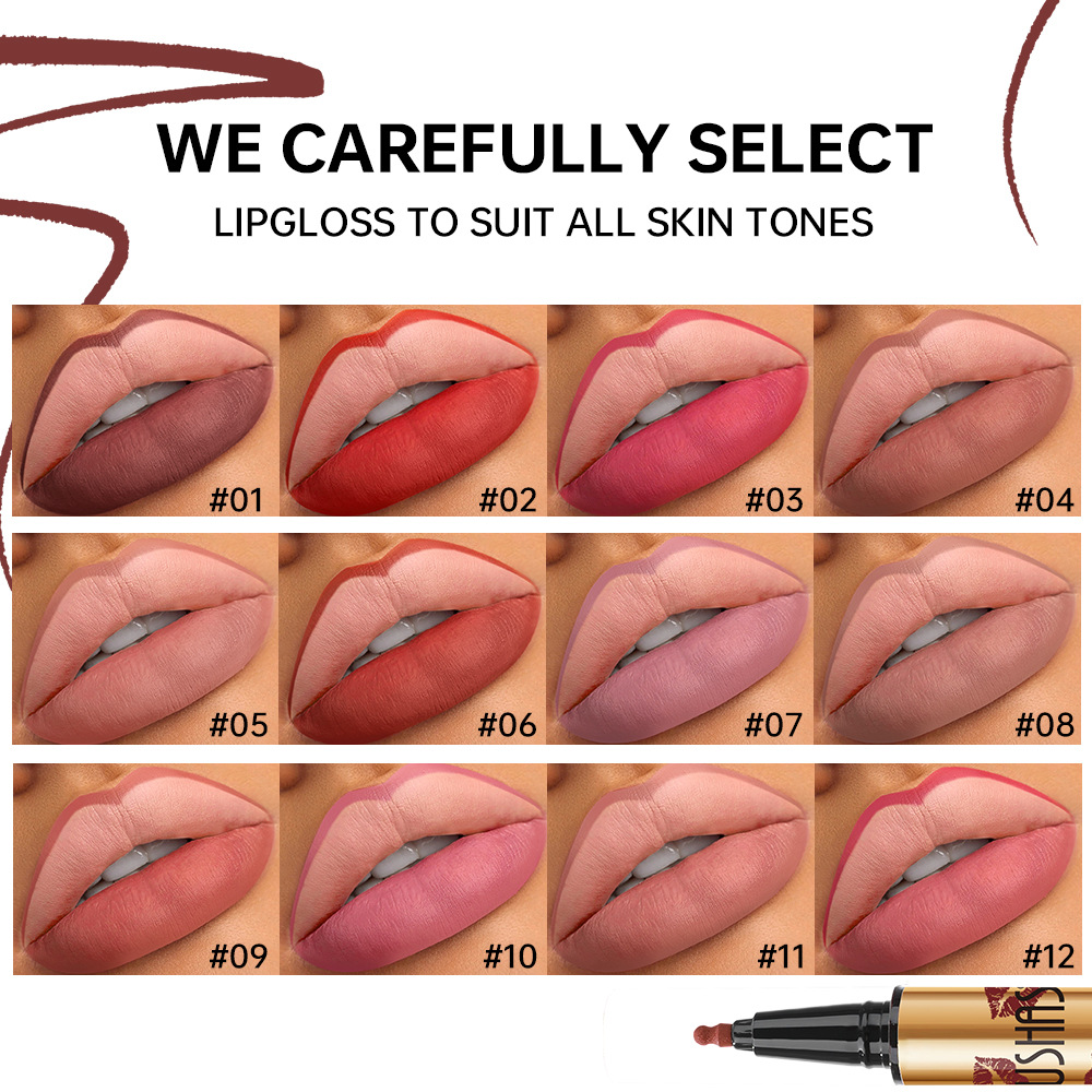 (Caja de presentación) USHAS European and American Cross-border spot delineador de labios taza impermeable antiadherente efecto de maquillaje mate UP019A