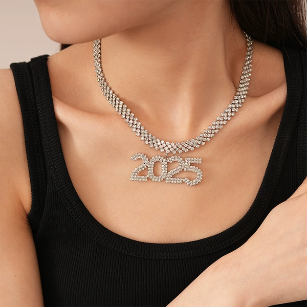 8#Silver number 2025 necklace