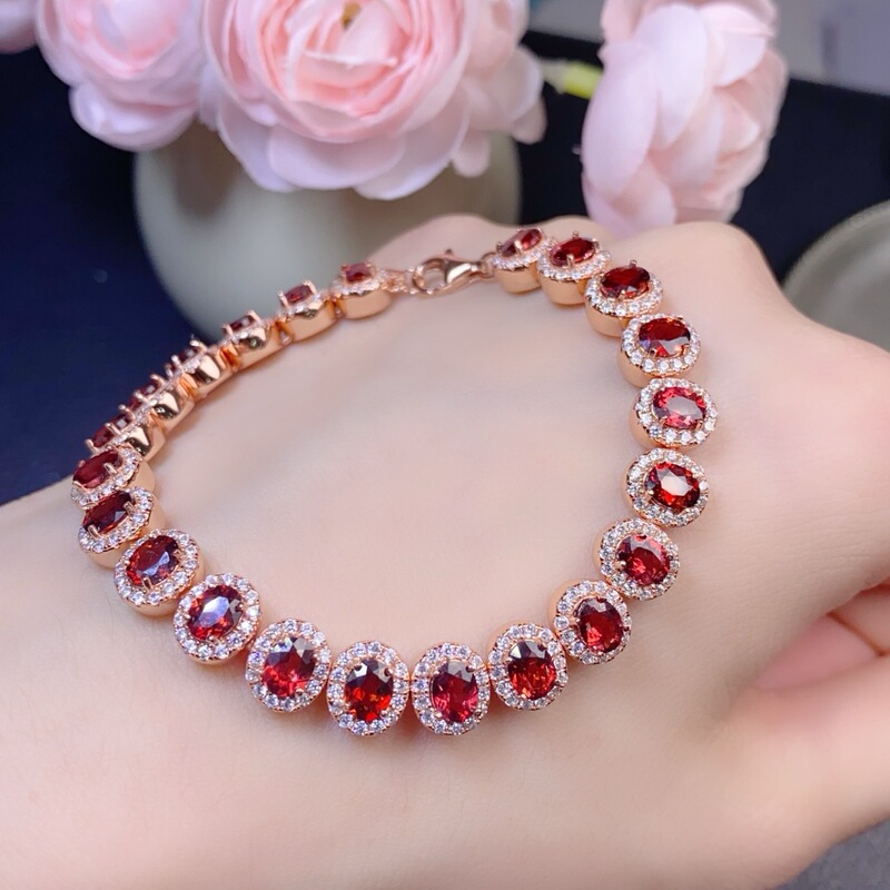 Natural Red Garnet Bracelet 925 Silver Electroplating Full Pure Garnet Women's Stone Main Stone 4*5mm