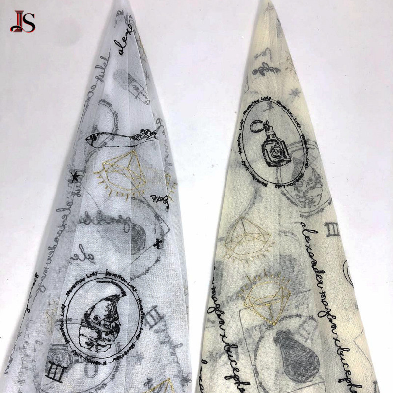 European and American style unique design English diamond mesh two-color fabric dress costume embroidered fabric