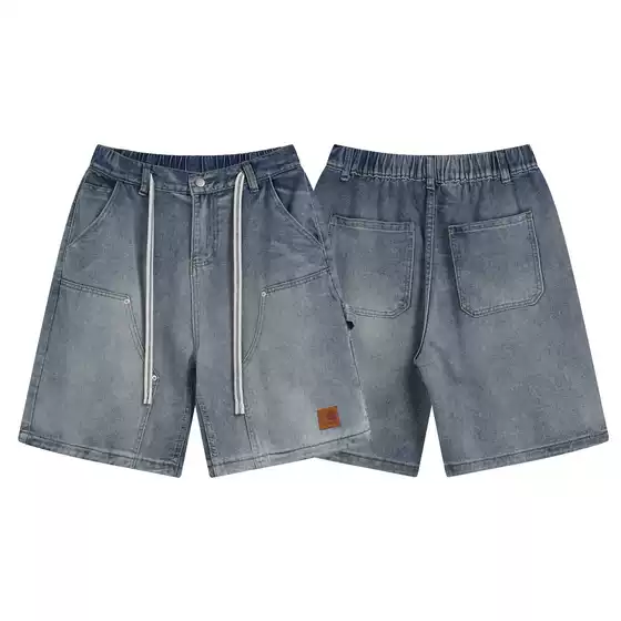 New Trendy Carhartt Relaxed Fit Casual Leather Logo Workwear Denim Shorts for Men