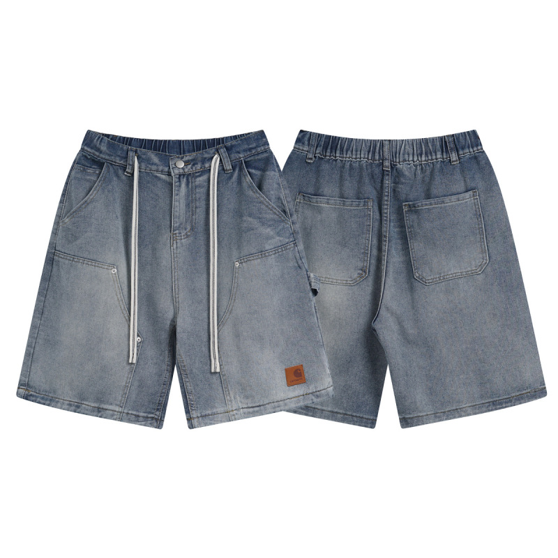 Cross-Border Carhartt New Trendy Brand Carhartt Men's Loose Casual Leather Label Logo Workwear Denim Shorts