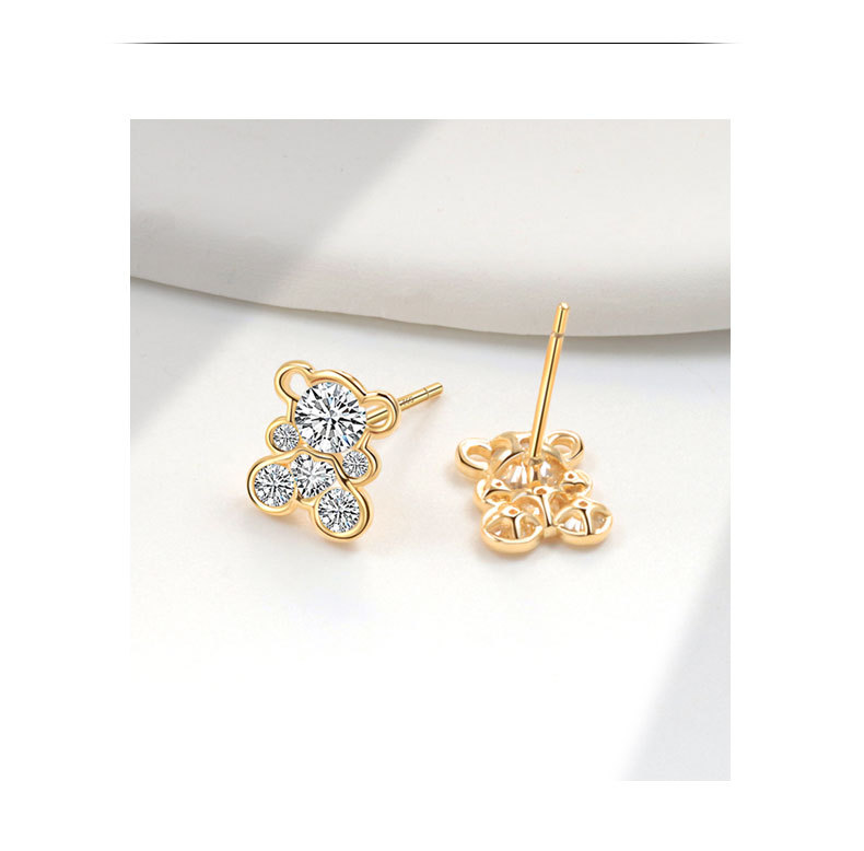 18K Gold Plated Plating Material Ear Studs Classification 1 Pair 18K Gold Plated 925 Sterling Silver 925 Sterling Silver Earrings Bear Ear Studs
