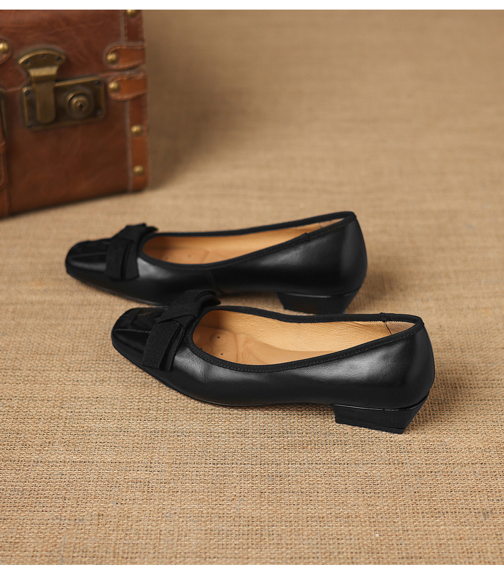 Giày da nữ mũi vuông cổ điển gót thấp phong cách vintage — đen chi tiết 11