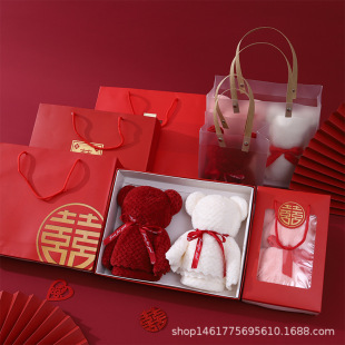 Coral velvet bear towel wedding wedding thickened towel soft absorbent wedding shop gift gift box towel