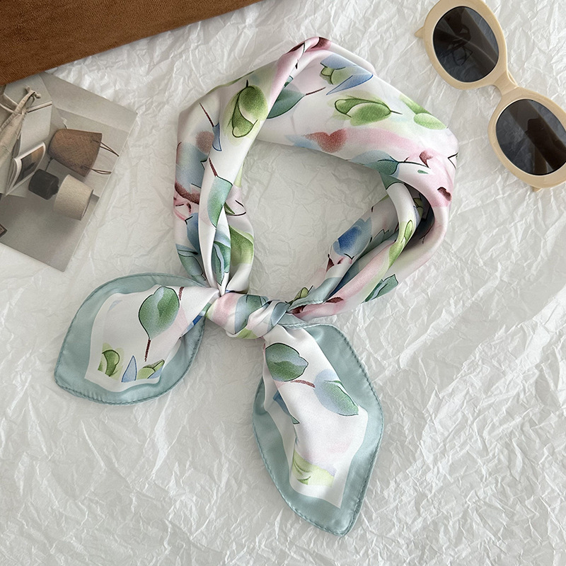 Bufanda de seda, bufanda cuadrada pequeña, nueva atmósfera coreana, pañuelo floral, cinturón para el cabello, bufanda decorativa, chal pequeño exterior