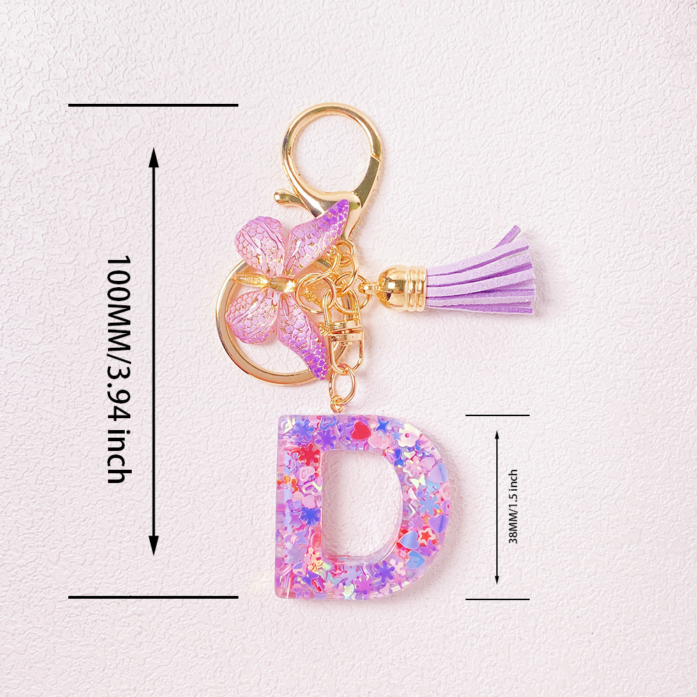 20g Weight Sequins Inlay Material Keychain Classification Daily Occasion Epoxy Material Letter, Butterfly Pattern Women's Gender Sweet Style Purple Color Letter Butterfly Keychain Epoxy Sequins Women's Sweet Keychain 1