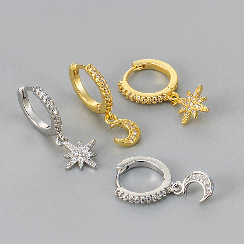 New Arrival Star Moon Earrings Women's Star Diamond Asymmetrical Star Moon Light Luxury Ear Ring All-match Fashionable Earrings for Women