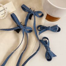 复古蓝色牛仔蝴蝶结发夹百搭刘海碎发侧边夹头饰洋气马尾飘带抓夹