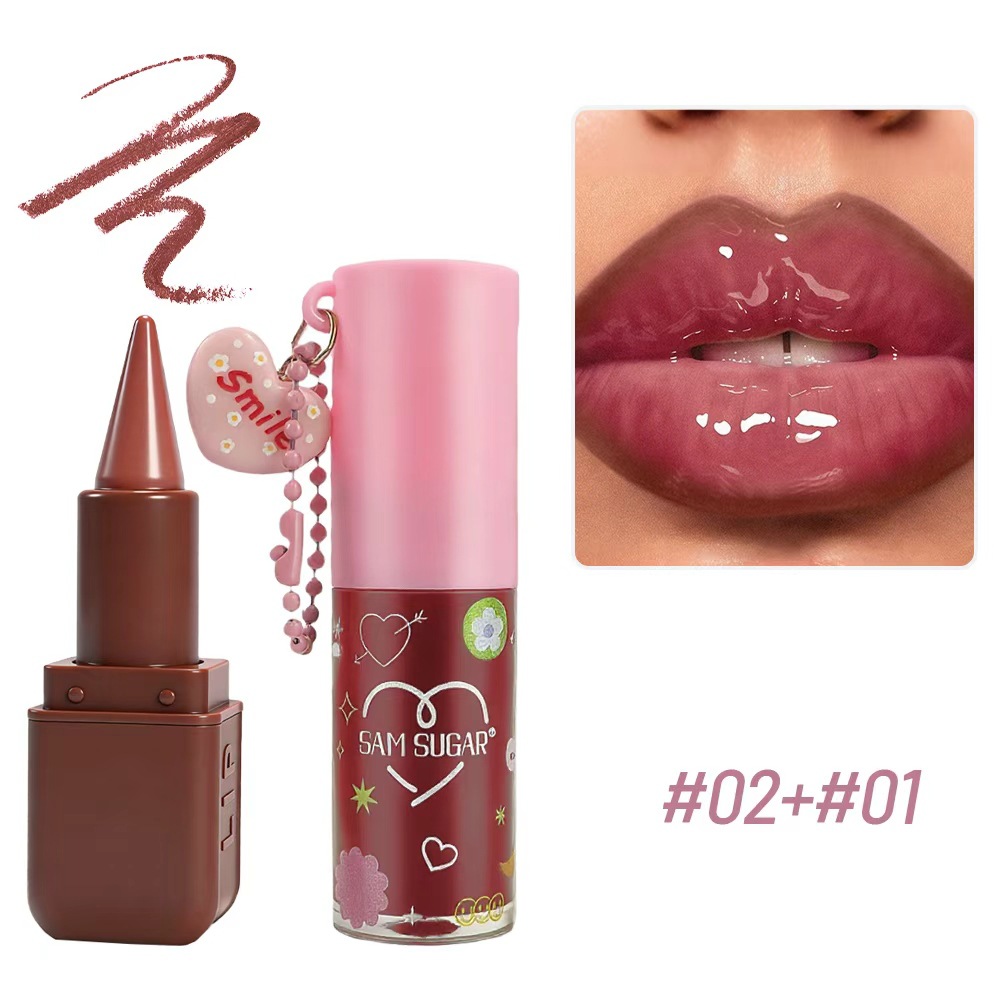 Cross-border SAM SUGAR Lip Liner Lip Oil Set Brilliant Moisturizing Lipstick Mirror Resistant